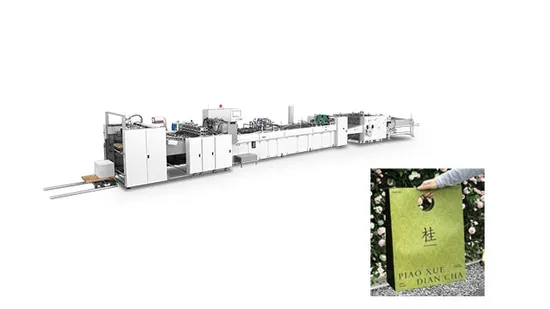Paper Bag Bottom Gluing Machine with Auto Cardboard Inside Loading Automatic Paper Bag Making Machine Boutique Clothes Paper Bag Bottom Gluing Machine Elemotion 