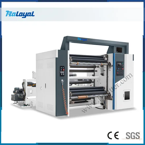 Turret Self Adhesive Paper Roll Slitting Rewinding Machine with Automatic Unloading and Knife Positioning System 